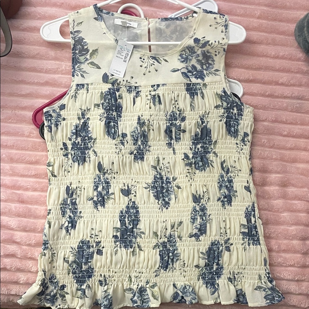 Maurices Sleeveless Floral Blouse - Cream and Blue